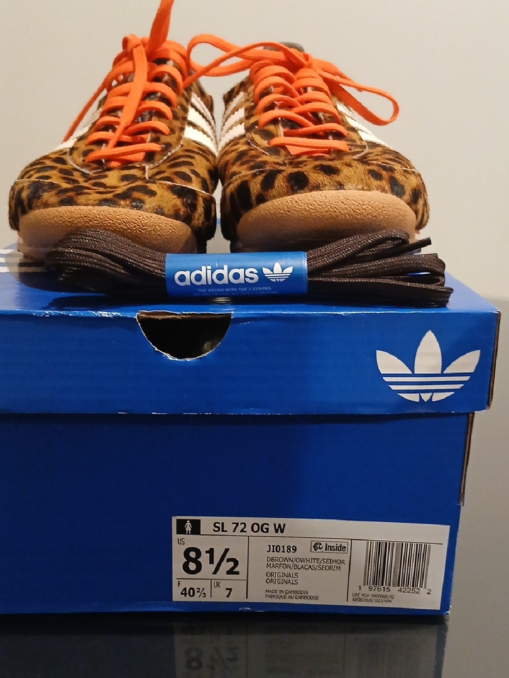 AUTHENTIC/REAL Adidas Adult Leopard Print SL 72 Sneakers with Orange Laces